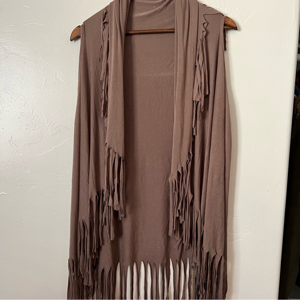Shawl Dawls Taupe/Brown Fringe Western Boho Shawl One Size